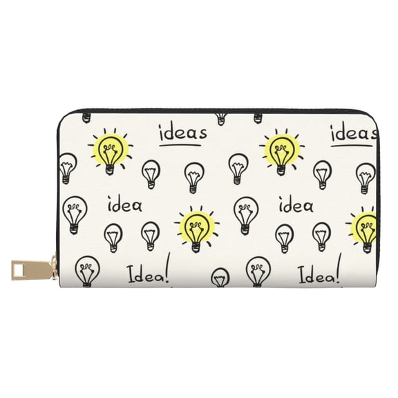 Leather Thin Slim Wallets for Women Men - Light Bulb Pattern ider Clutch Card Wallet for Women Men with Zipper
