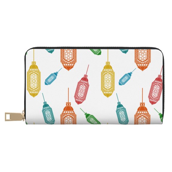 Leather Thin Slim Wallets for Women Men - Light Bulb Pattern vintage Clutch Card Wallet for Women Men with Zipper