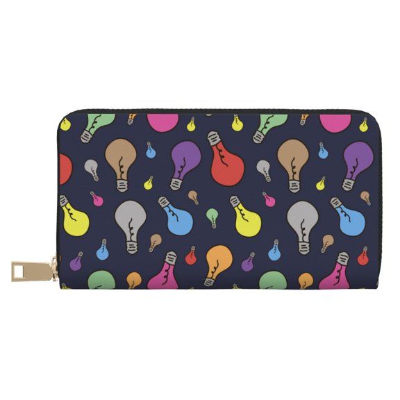 Leather Thin Slim Wallets for Women Men - Light Bulb colorful Clutch Card Wallet for Women Men with Zipper