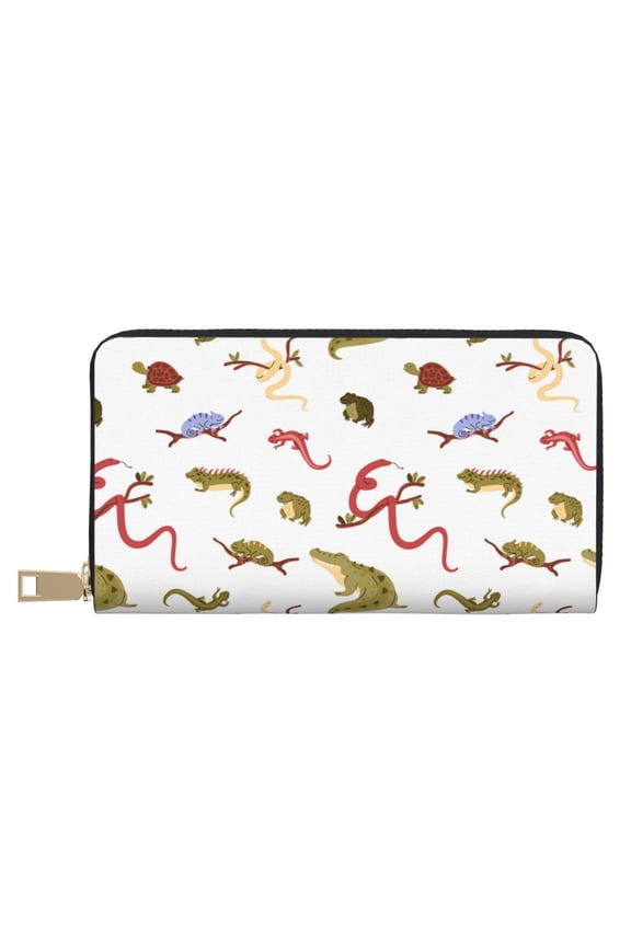 Leather Thin Slim Wallets for Women Men - Lizard Snake Turtle Crocodile_A Clutch Card Wallet for Women Men with Zipper