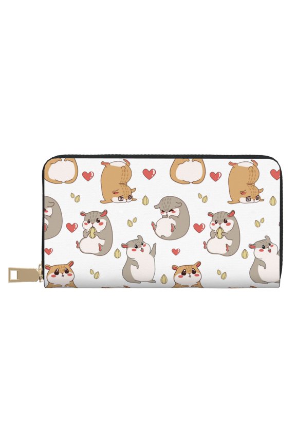 Leather Thin Slim Wallets for Women Men - Love Cartoon Cute Hamster Clutch Card Wallet for Women Men with Zipper