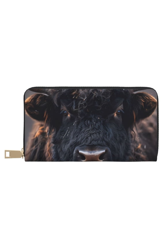 Leather Thin Slim Wallets for Women Men - Majestic Black Yak Clutch Card Wallet for Women Men with Zipper