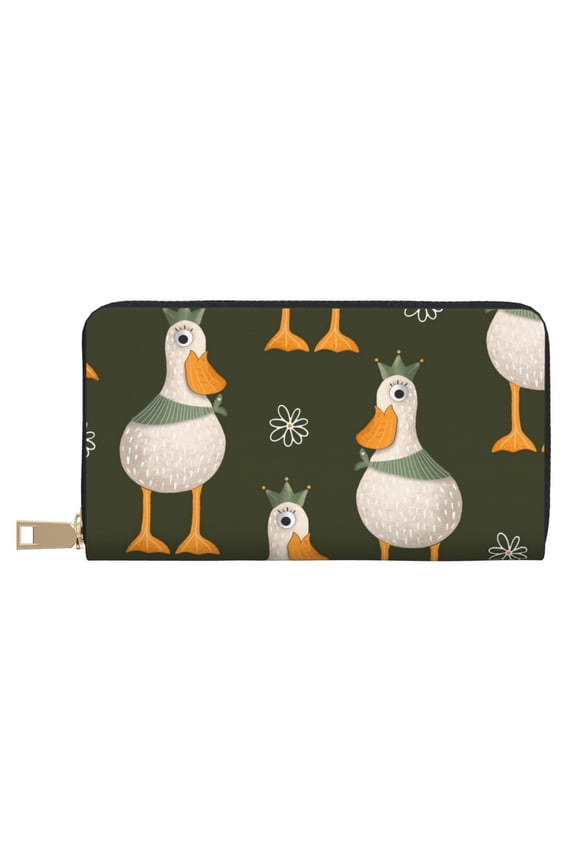 Leather Thin Slim Wallets for Women Men - Mallard Ducks Wild Birds Clutch Card Wallet for Women Men with Zipper