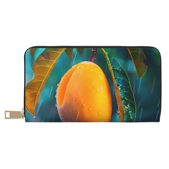 Leather Thin Slim Wallets for Women Men - Mango In The Rain Clutch Card Wallet for Women Men with Zipper