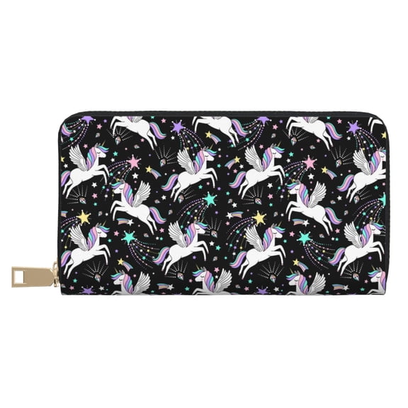 Leather Thin Slim Wallets for Women Men - Marine Cute Fishtail White Horse_A Clutch Card Wallet for Women Men with Zipper