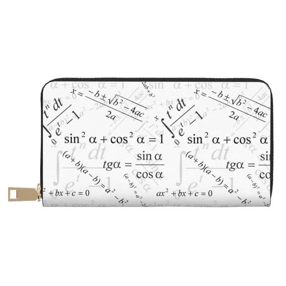 Leather Thin Slim Wallets for Women Men - Math Print white Clutch Card Wallet for Women Men with Zipper