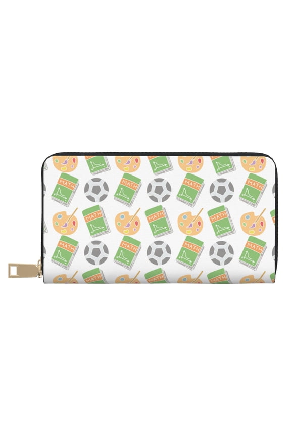 Leather Thin Slim Wallets for Women Men - Math book drawing board Clutch Card Wallet for Women Men with Zipper