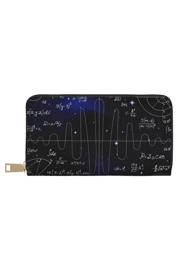 Leather Thin Slim Wallets for Women Men - Mathematica Science Clutch Card Wallet for Women Men with Zipper