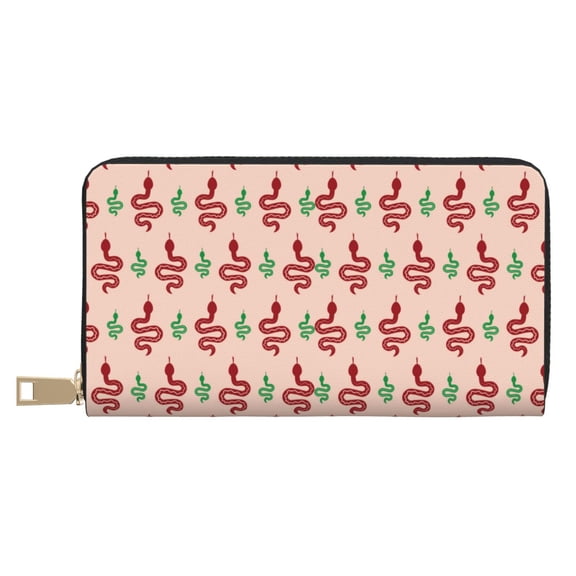 Leather Thin Slim Wallets for Women Men - Minimalist Cute Snake Red Green Clutch Card Wallet for Women Men with Zipper