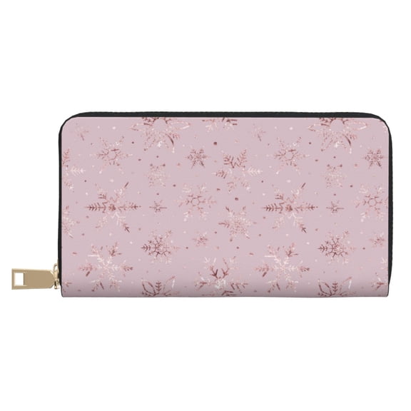 Leather Thin Slim Wallets for Women Men - Minimalist Snowflake Clutch Card Wallet for Women Men with Zipper