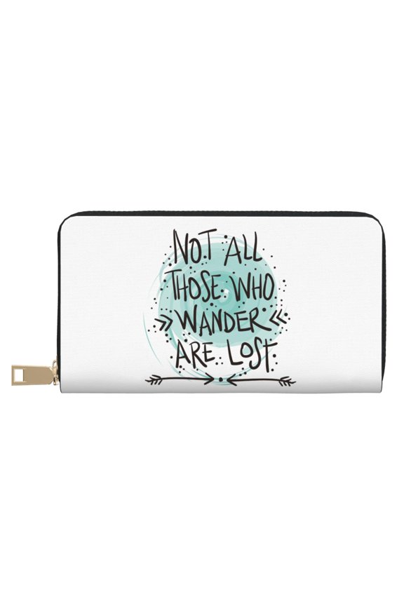 Leather Thin Slim Wallets for Women Men - Not All Who Wander Are Lost1 Clutch Card Wallet for Women Men with Zipper
