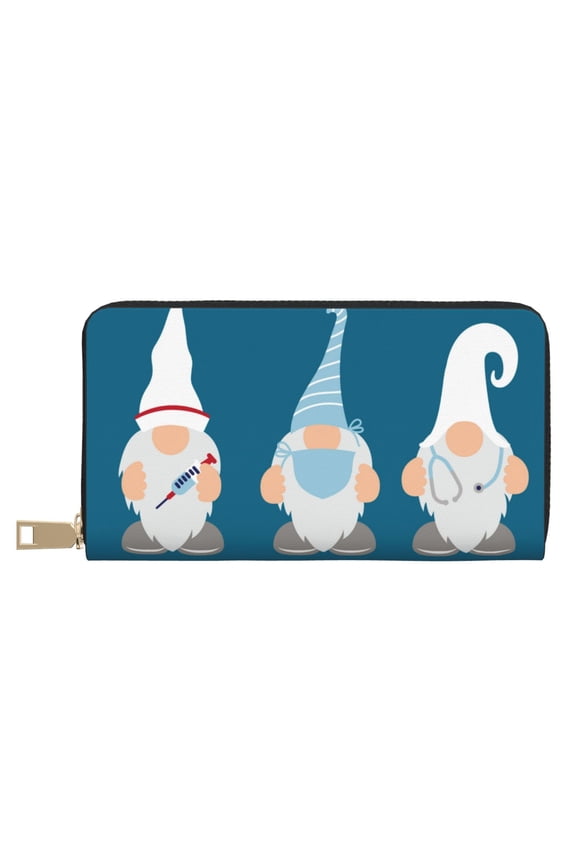 Leather Thin Slim Wallets for Women Men - Nurse Doctor Gnomes Clutch Card Wallet for Women Men with Zipper