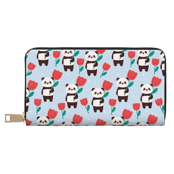 Leather Thin Slim Wallets for Women Men - Panda And Rose Clutch Card Wallet for Women Men with Zipper