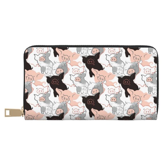 Leather Thin Slim Wallets for Women Men - Pigs Clutch Card Wallet for Women Men with Zipper