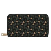 Leather Thin Slim Wallets for Women Men - Pine Cone Woodland Pattern Clutch Card Wallet for Women Men with Zipper