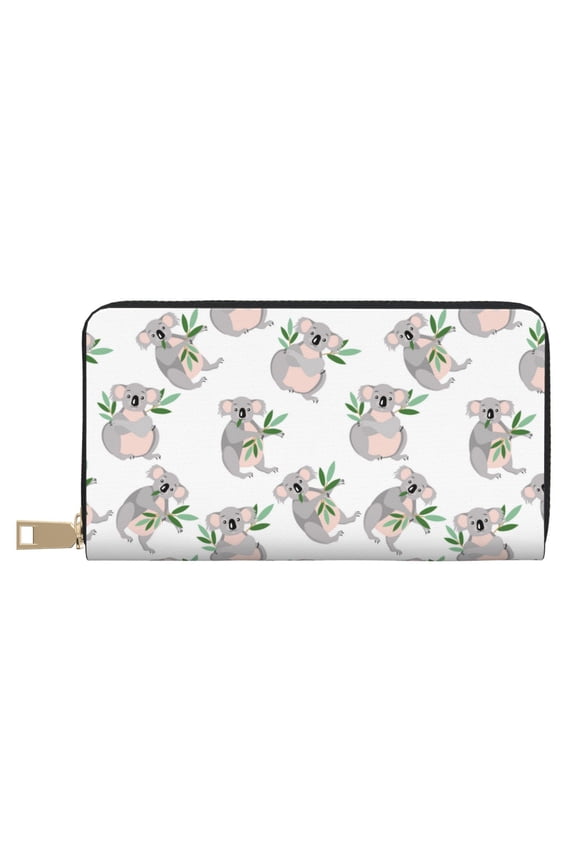 Leather Thin Slim Wallets for Women Men - Pudgy Koala Clutch Card Wallet for Women Men with Zipper
