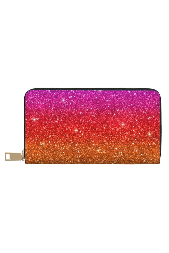 Leather Thin Slim Wallets for Women Men - Rainbow Glitter Clutch Card Wallet for Women Men with Zipper