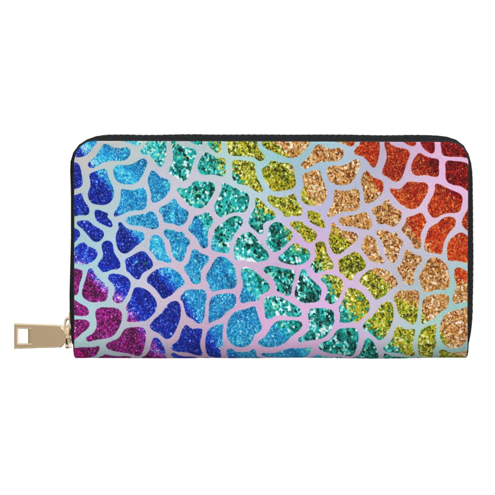 Leather Thin Slim Wallets for Women Men - Rainbow Glitter Clutch Card ...