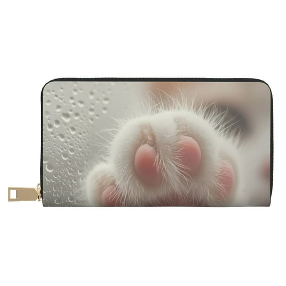 Leather Thin Slim Wallets for Women Men - Raindrop Kitten Paw Clutch Card Wallet for Women Men with Zipper