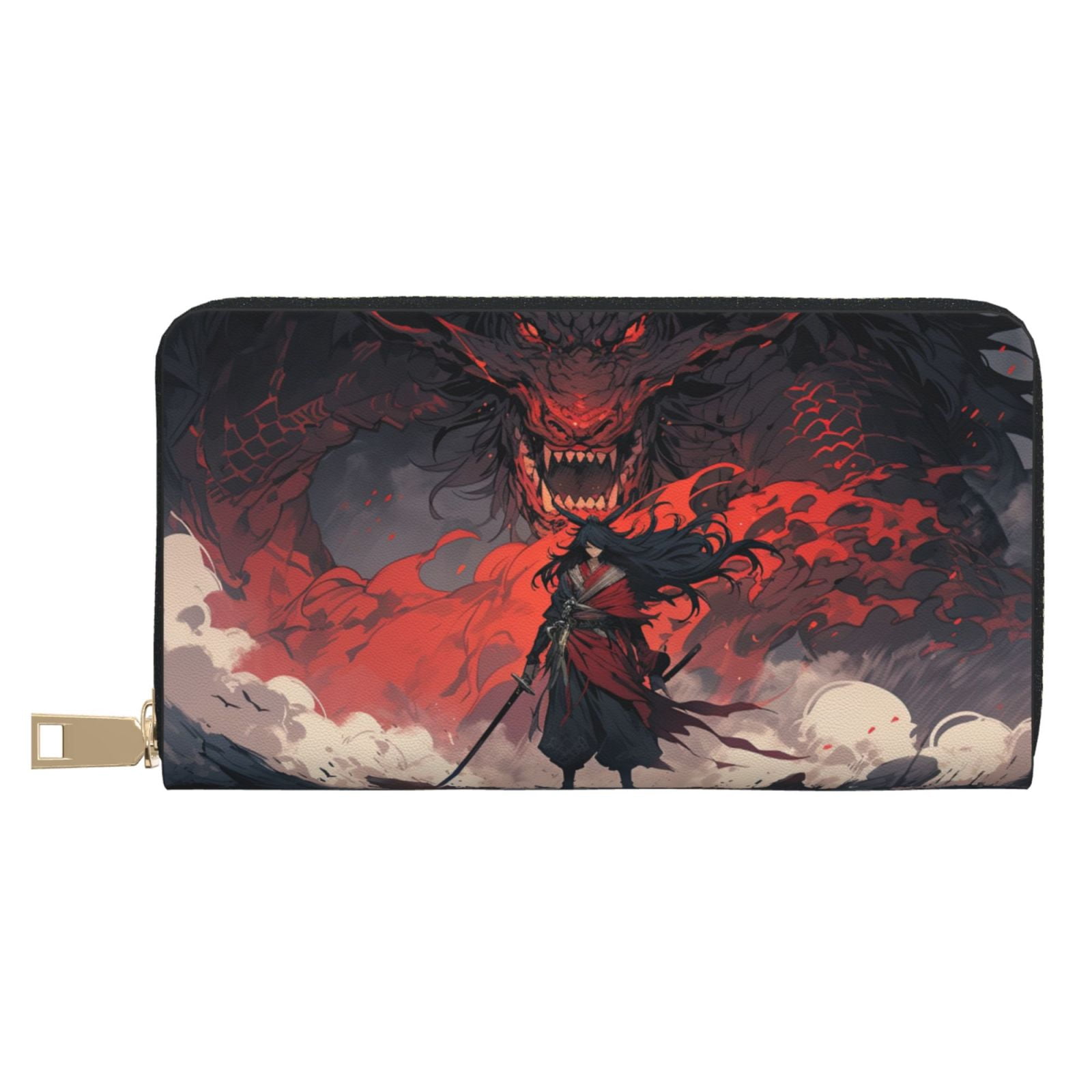 Leather Thin Slim Wallets for Women Men - Red Black Dragon Eastern ...