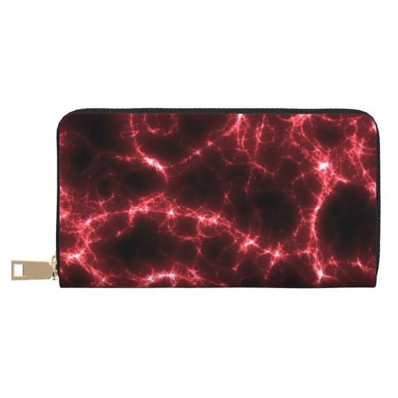 Leather Thin Slim Wallets for Women Men - Red Line Clutch Card Wallet for Women Men with Zipper