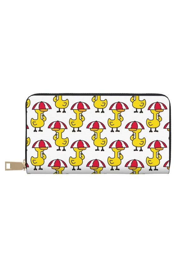 Leather Thin Slim Wallets for Women Men - Rubber Duck Chicken Bird Clutch Card Wallet for Women Men with Zipper