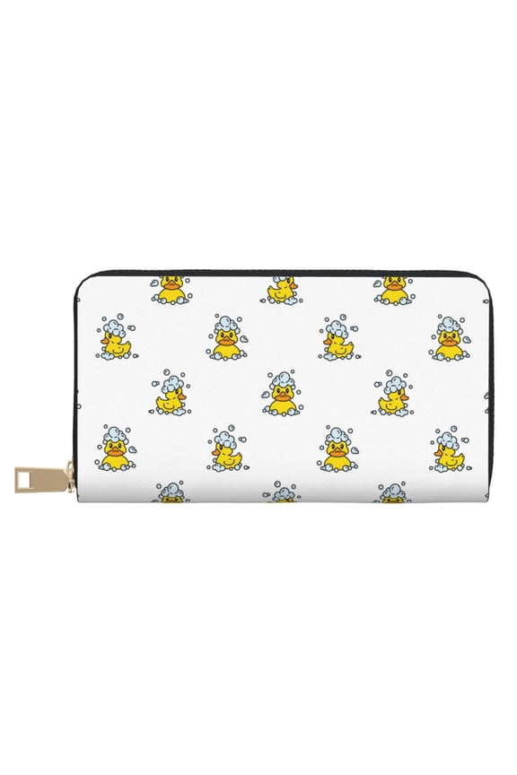 Leather Thin Slim Wallets for Women Men - Rubber Duck Showe Clutch Card Wallet for Women Men with Zipper