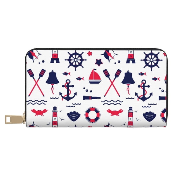 Leather Thin Slim Wallets for Women Men - Sailing Marine Travel Clutch Card Wallet for Women Men with Zipper