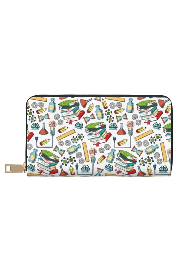 Leather Thin Slim Wallets for Women Men - School season book Clutch Card Wallet for Women Men with Zipper