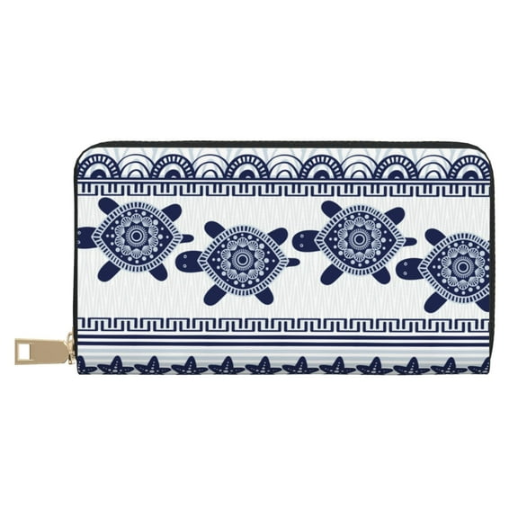 Leather Thin Slim Wallets for Women Men - Sea Underwater Turtles Clutch Card Wallet for Women Men with Zipper