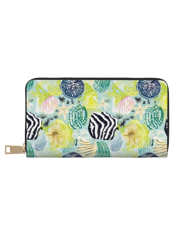 Leather Thin Slim Wallets for Women Men - Shell Clam Clutch Card Wallet for Women Men with Zipper