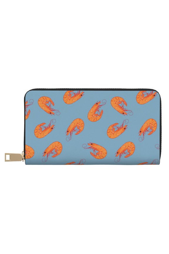 Leather Thin Slim Wallets for Women Men - Shrimp No.9014 Clutch Card Wallet for Women Men with Zipper