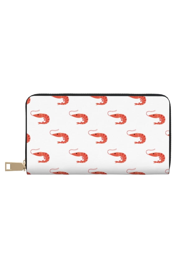 Leather Thin Slim Wallets for Women Men - Shrimp No.9037 Clutch Card Wallet for Women Men with Zipper
