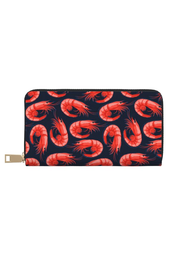 Leather Thin Slim Wallets for Women Men - Shrimp No.9052 Clutch Card Wallet for Women Men with Zipper