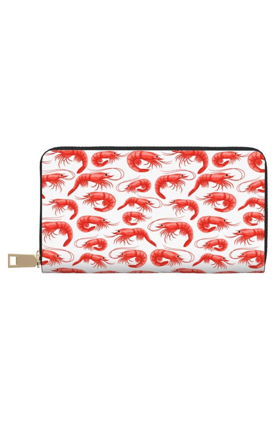 Leather Thin Slim Wallets for Women Men - Shrimp No.9053 Clutch Card Wallet for Women Men with Zipper