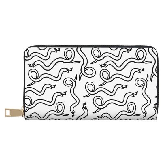 Leather Thin Slim Wallets for Women Men - Simple Black Lines Snake Clutch Card Wallet for Women Men with Zipper