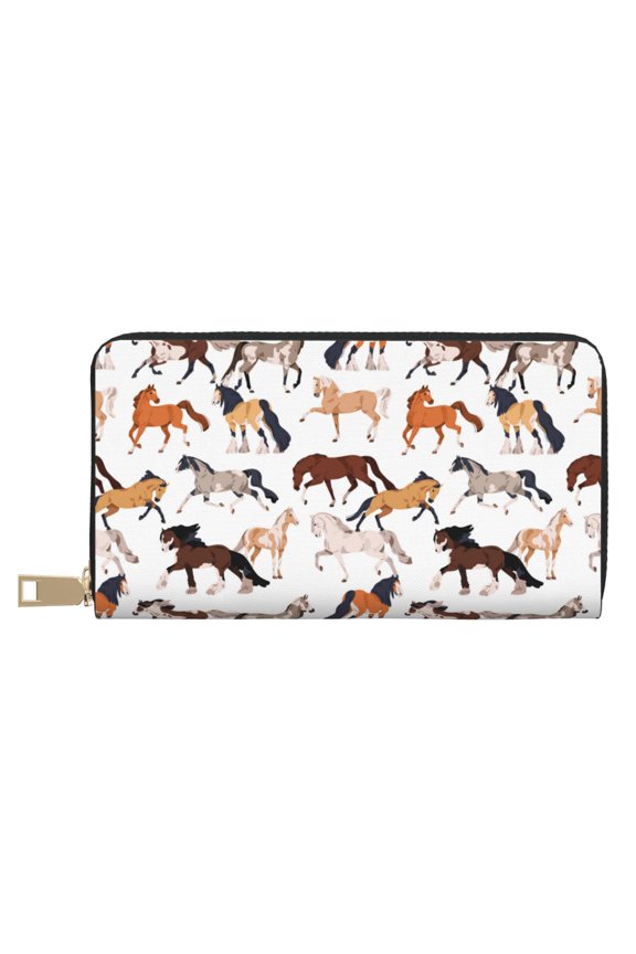 Leather Thin Slim Wallets for Women Men - Simple Painted Cool Horse_A Clutch Card Wallet for Women Men with Zipper