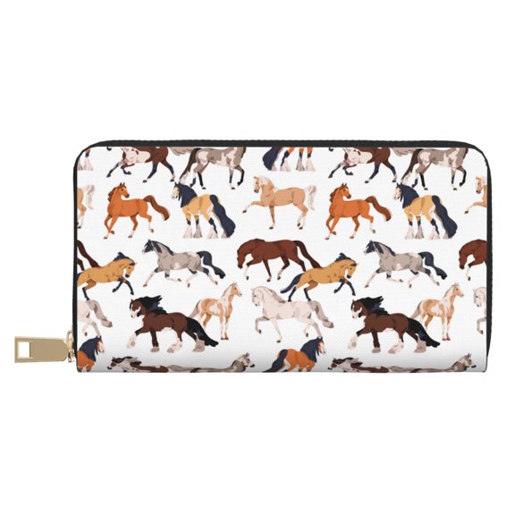 Leather Thin Slim Wallets for Women Men - Simple Painted Cool Horse_A Clutch Card Wallet for Women Men with Zipper