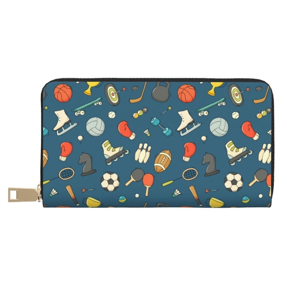 Leather Thin Slim Wallets for Women Men - Sports Ball Clutch Card Wallet for Women Men with Zipper