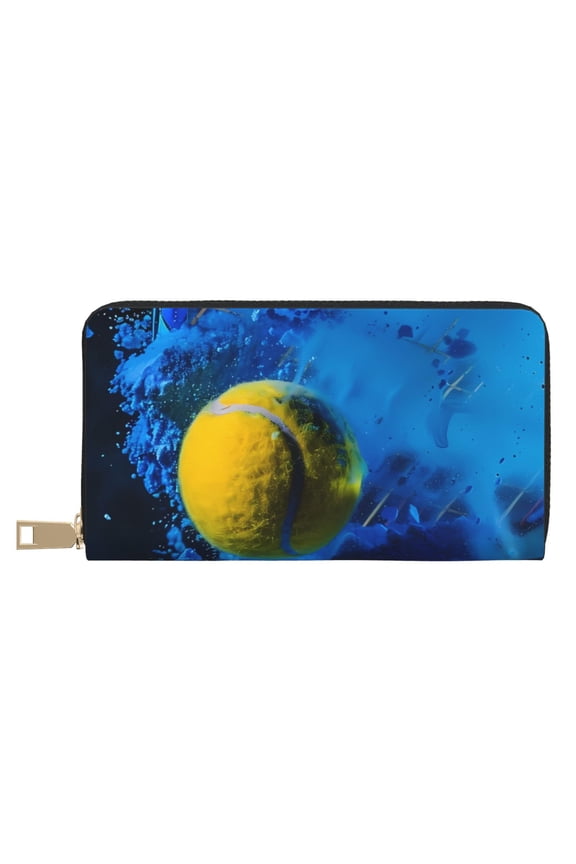 Leather Thin Slim Wallets for Women Men - Sports Tennis Ball Clutch Card Wallet for Women Men with Zipper