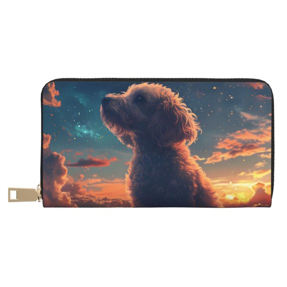 Leather Thin Slim Wallets for Women Men - Starry Sky Cloud Puppy Clutch Card Wallet for Women Men with Zipper