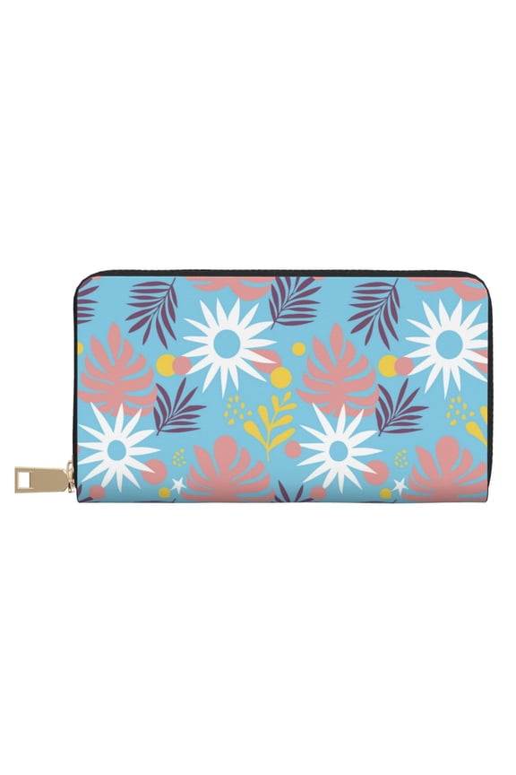 Leather Thin Slim Wallets for Women Men - Summer Foliage Clutch Card Wallet for Women Men with Zipper