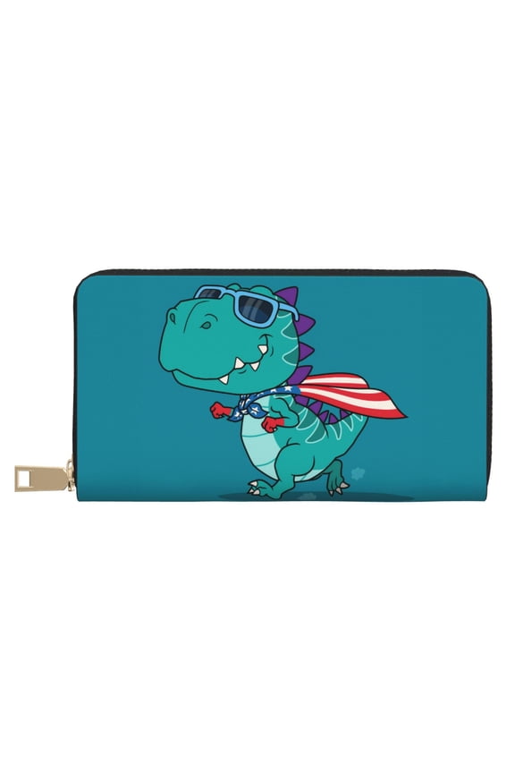Leather Thin Slim Wallets for Women Men - Superhero Dinosaur Adventure Clutch Card Wallet for Women Men with Zipper