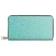 thumbnail image 1 of Leather Thin Slim Wallets for Women Men - Teal Turquoise Glitter Clutch Card Wallet for Women Men with Zipper, 1 of 7