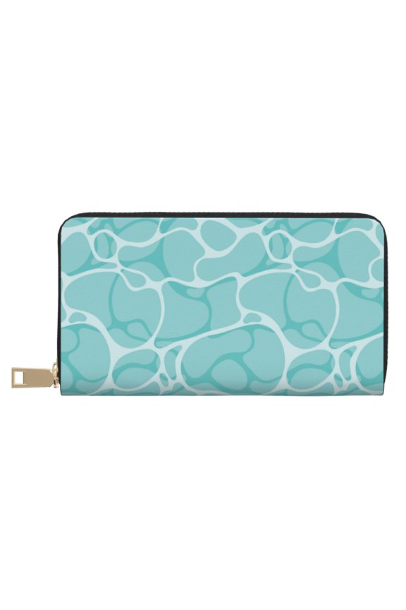 Leather Thin Slim Wallets for Women Men - Turquoise Sea Water Surface Clutch Card Wallet for Women Men with Zipper