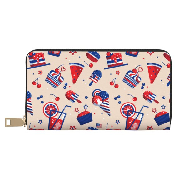 Leather Thin Slim Wallets for Women Men - USA Flag food Print Clutch Card Wallet for Women Men with Zipper