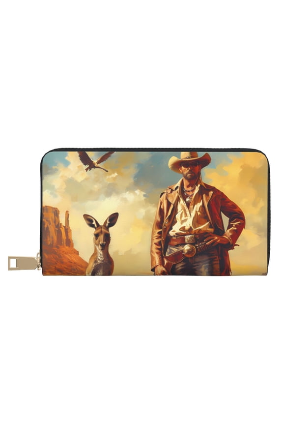 Leather Thin Slim Wallets for Women Men - Western Cowboy Kangaroo Clutch Card Wallet for Women Men with Zipper