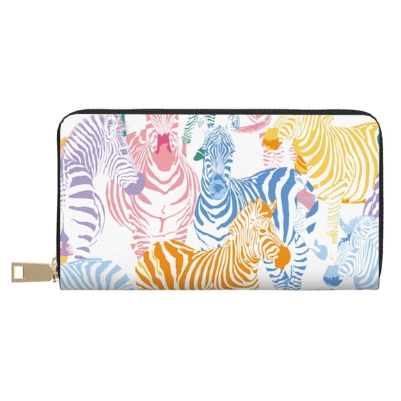 Leather Thin Slim Wallets for Women Men - Zebra Colourful Clutch Card Wallet for Women Men with Zipper