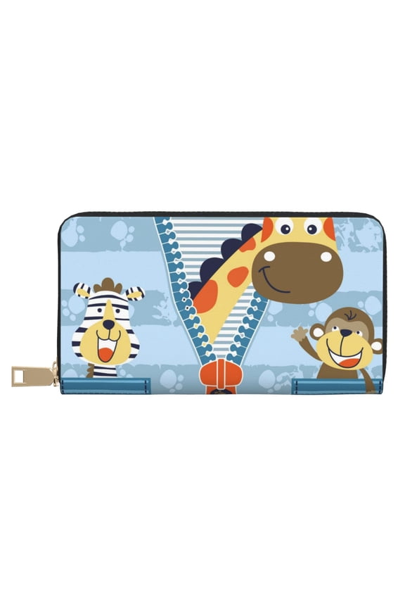 Leather Thin Slim Wallets for Women Men - Zebra with Monkey in Pocket Clutch Card Wallet for Women Men with Zipper