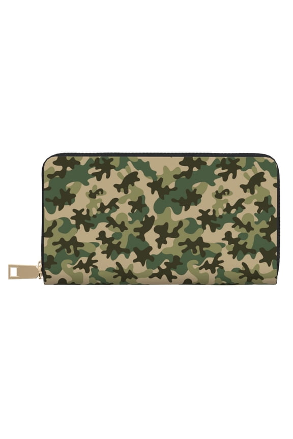 Leather Thin Slim Wallets for Women Men - camouflage-04 Clutch Card Wallet for Women Men with Zipper